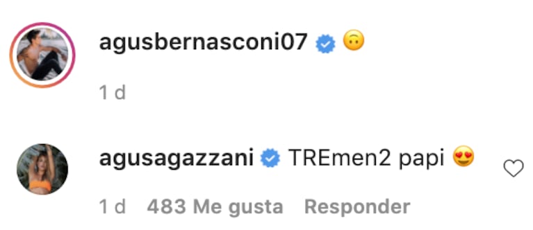 Agustina Agazzani y su amor fulminante con Agustín Bernasconi en Instagram: "Te comería todo el día"
