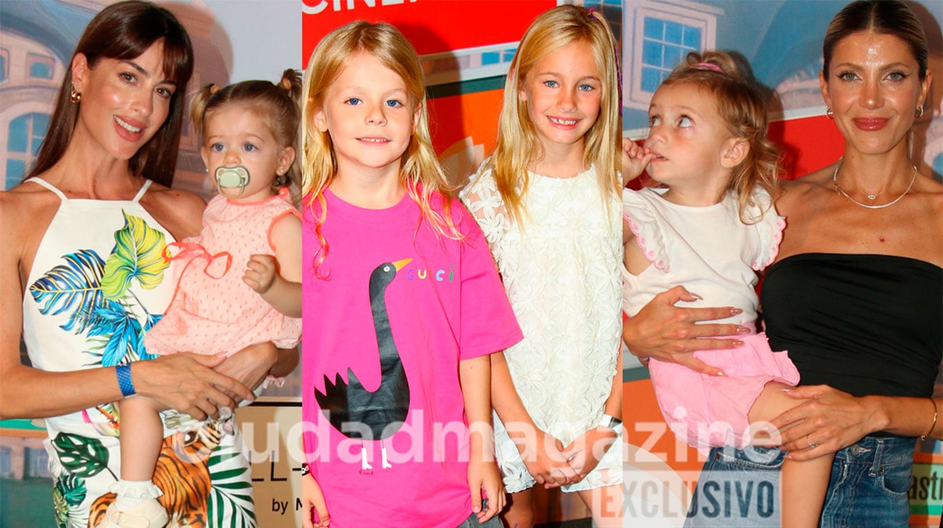 Agustina Casanova y su hija, Dionisio Mendoza, Matilda Salazar y Cande Ruggeri con su nena en el estreno de Zootopia (Fotos: Movilpress).