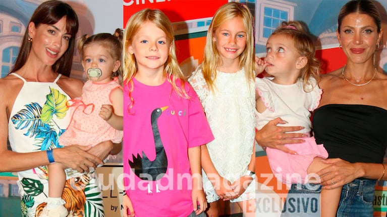Agustina Casanova y su hija, Dionisio Mendoza, Matilda Salazar y Cande Ruggeri con su nena en el estreno de Zootopia (Fotos: Movilpress).