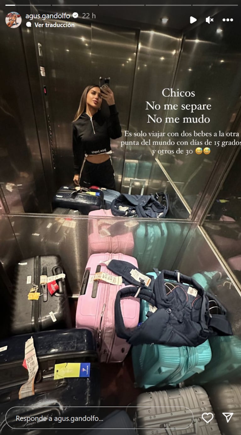 Agustina Gandolfo se mostró con varias valijas en el ascensor y reveló si se separó de Lautaro Martínez 