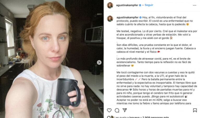 Agustina Kämpfer confirmó que se contagió de covid y se aisló con su hijo: "Son días difíciles"