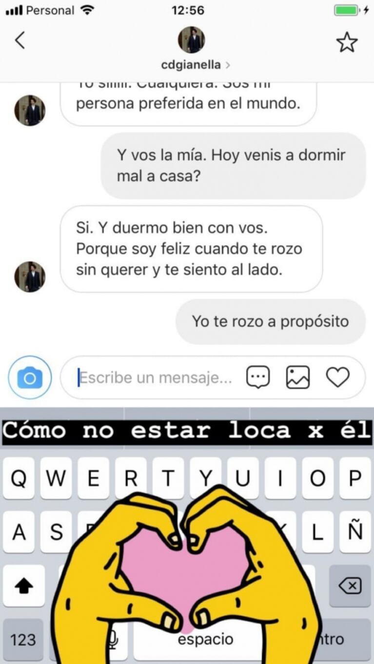 Agustina Kämpfer difundió un chat mimoso con su novio: "Duermo bien con vos porque soy feliz cuando te rozo"