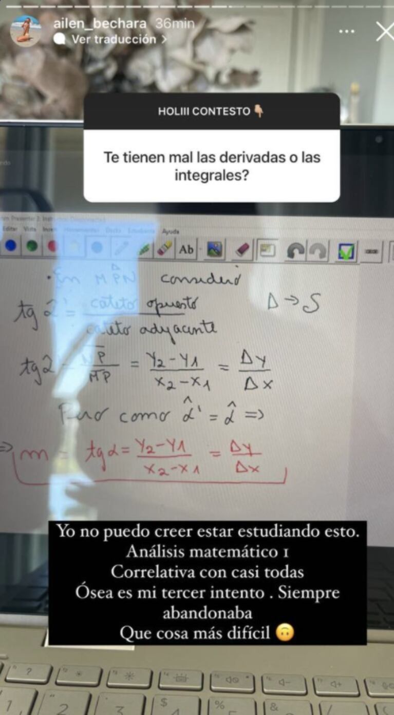 Ailén Bechara admitió que le está costando la Facultad: "Análisis matemático es chino básico"