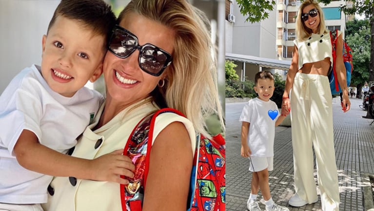 Ailén Bechara eligió un look súper chic para llevar a su hijo a su primer día de clases.