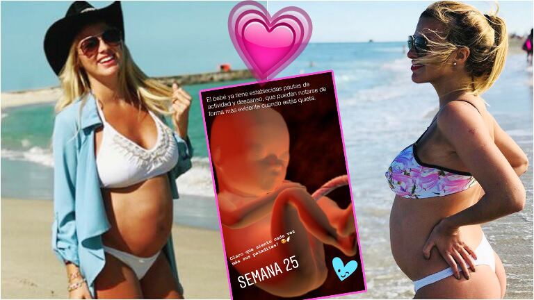 Ailén Bechara lució su pancita de 25 semanas en las playas de Miami (Fotos: Instagram)