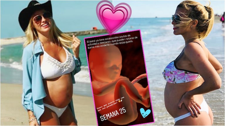 Ailén Bechara lució su pancita de 25 semanas en las playas de Miami (Fotos: Instagram)