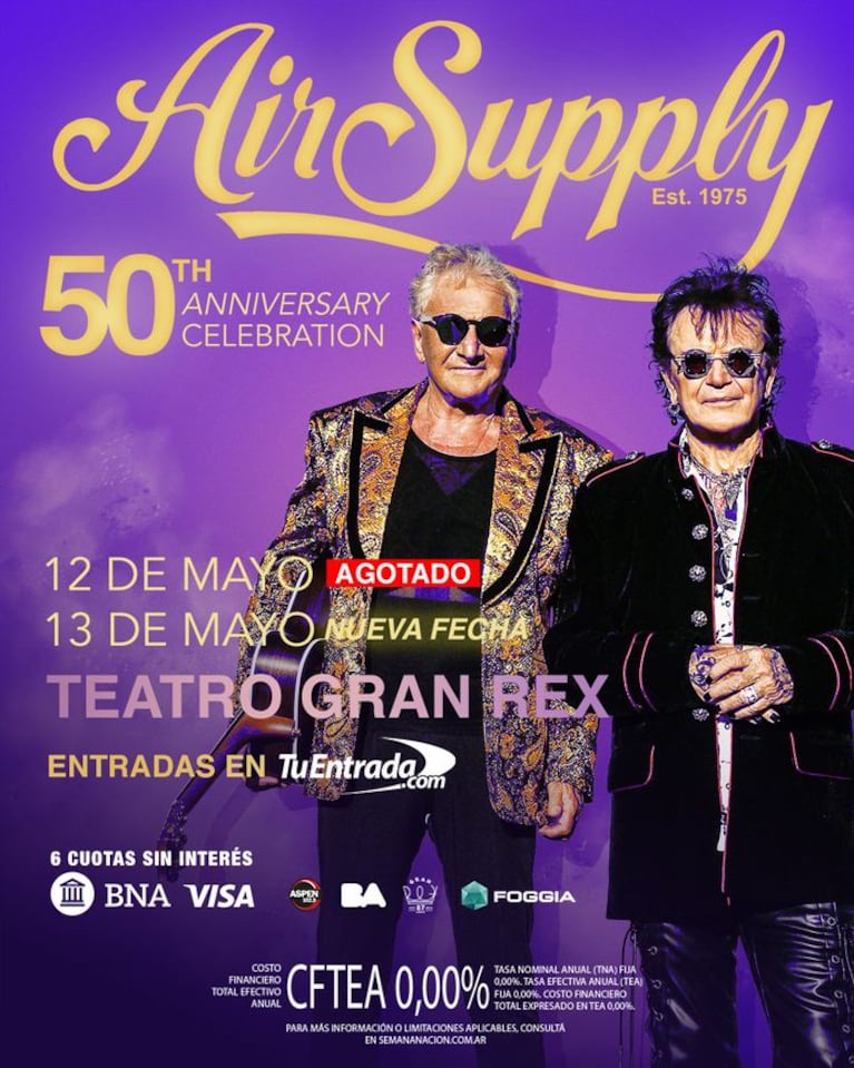 Air Supply llega a la Argentina. Foto: prensa