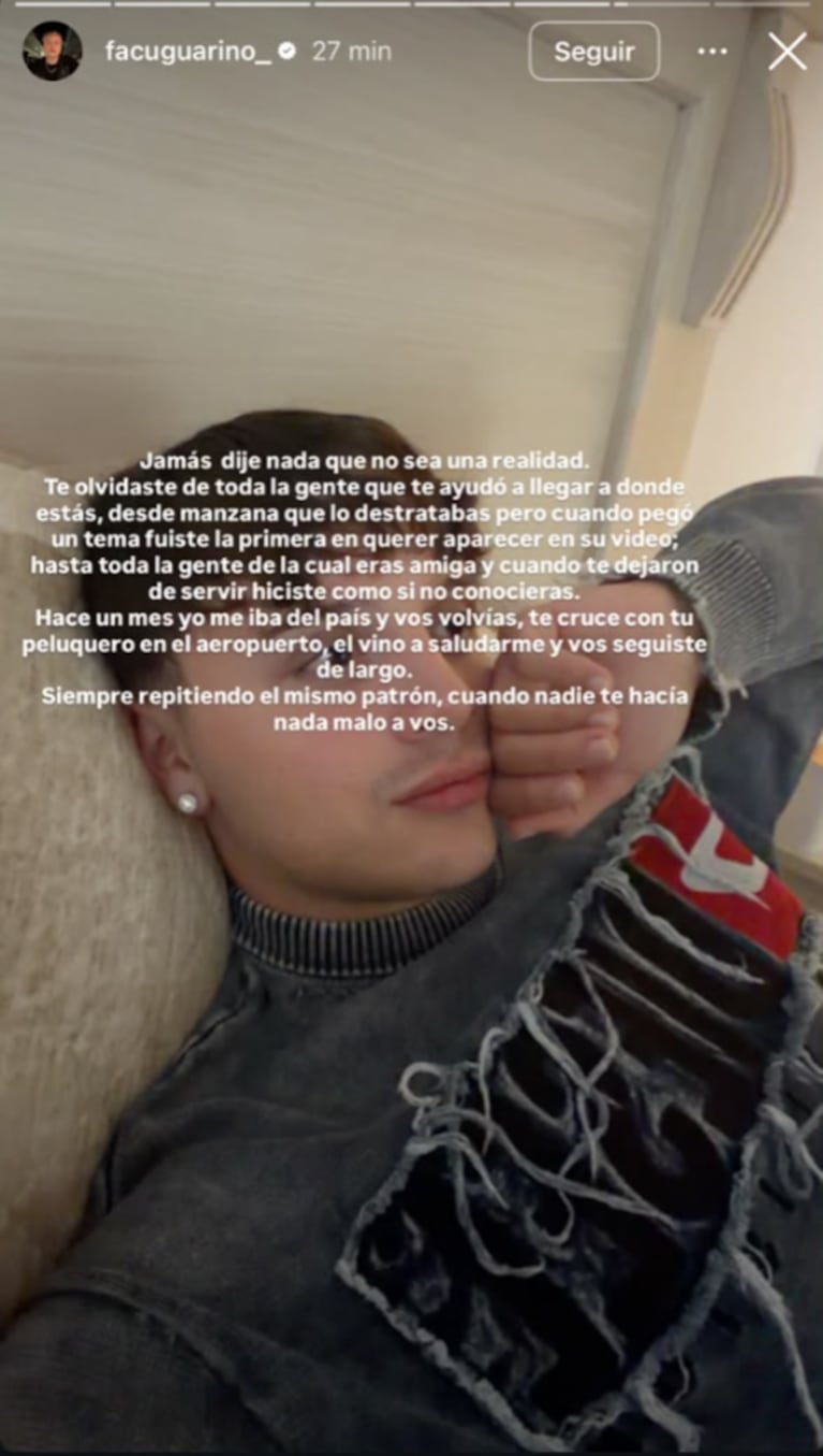 Albere redobló la apuesta contra Tuli Acosta y la pelea sumó un nuevo capítulo tras la separación de La Joaqui y Luck Ra. Crédito: Instagram