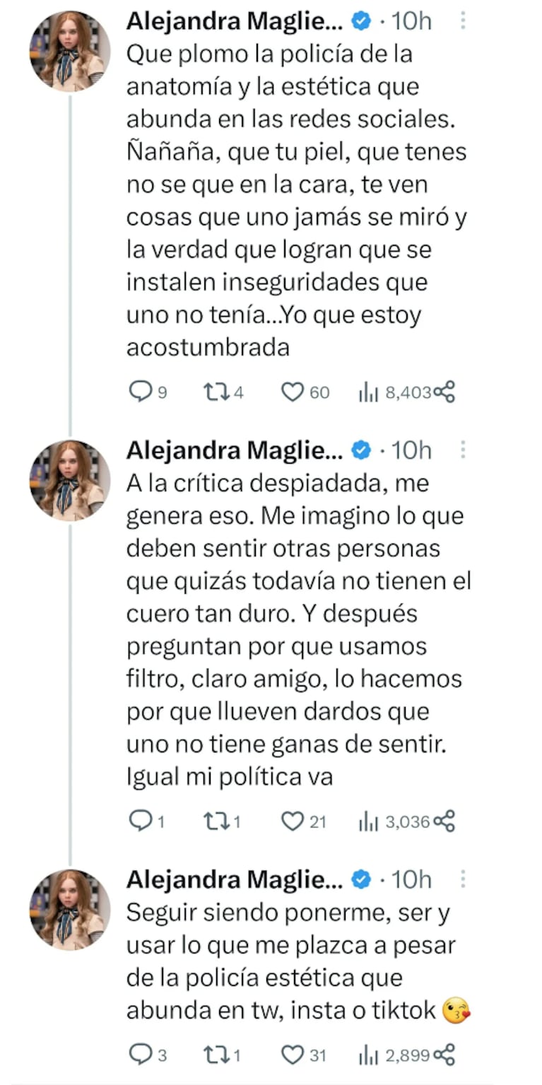 Alejandra Maglietti apuntó contra quienes critican su cuerpo: "Logran instalar inseguridades"