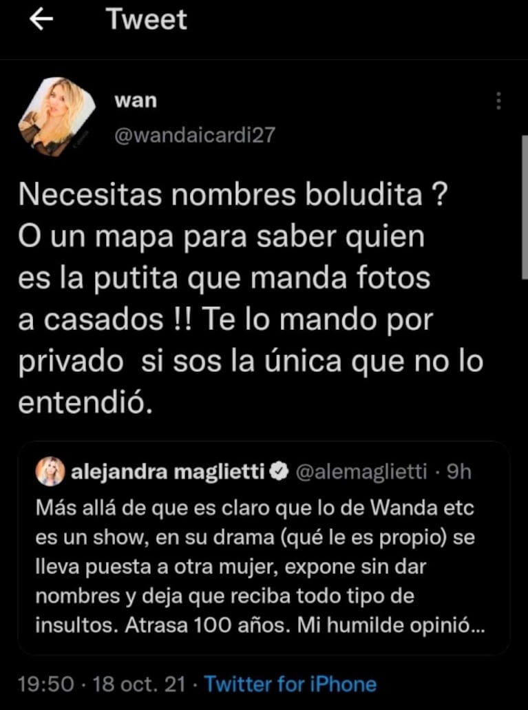 Alejandra Maglietti le reclamó a Wanda Nara que le pida perdón tras insultarla: "Yo no estuve con tu marido"