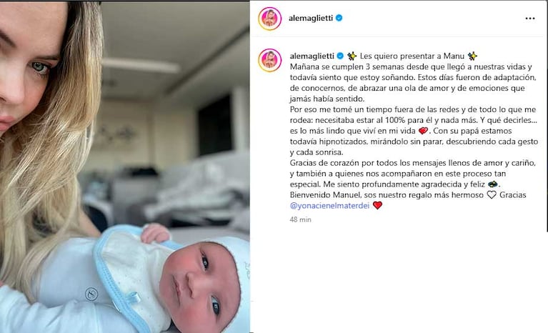 Alejandra Maglietti y su bebé Manuel (Foto: Instagram @alemaglietti)