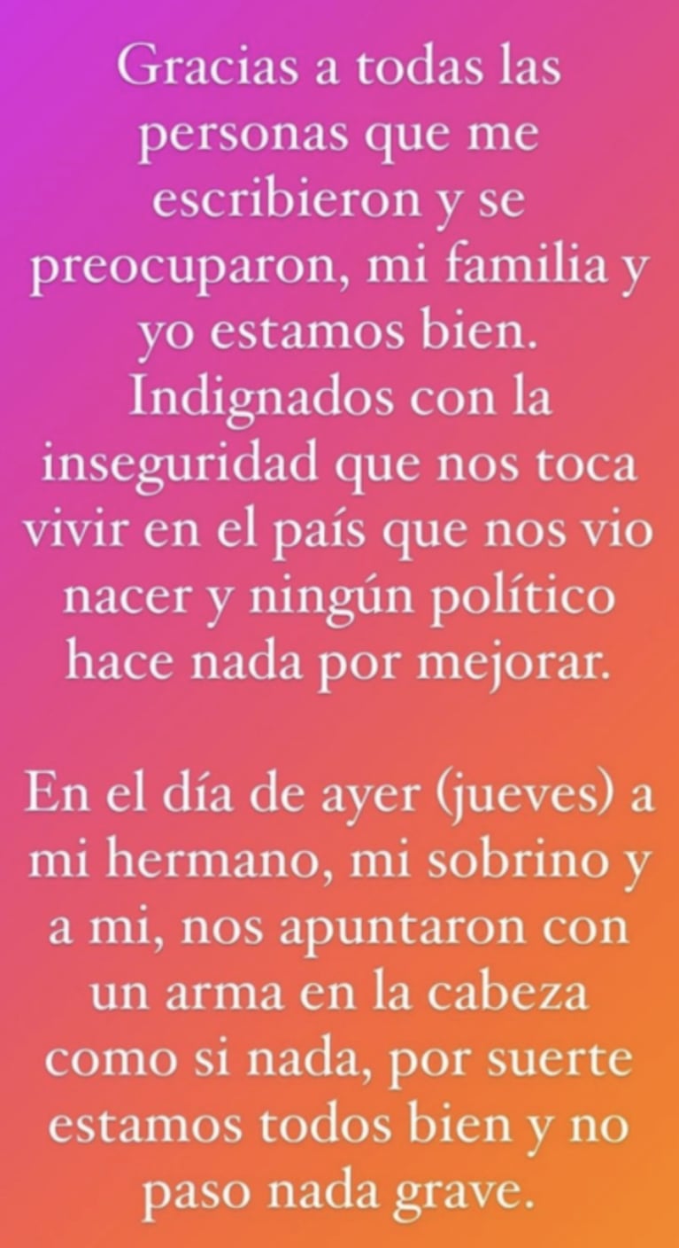 Alejandro Pucheta, el papá de Barbie Vélez, fue víctima de un violento asalto: "Indignados"