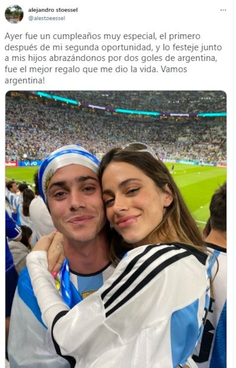 Alejandro Stoessel alentó con Tini y su hijo a la Selección junto a un especial mensaje: "El mejor regalo que me dio la vida"