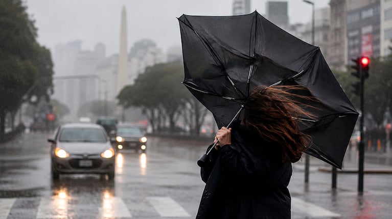 Alerta amarilla por vientos fuertes y lluvias en CABA (foto IA)