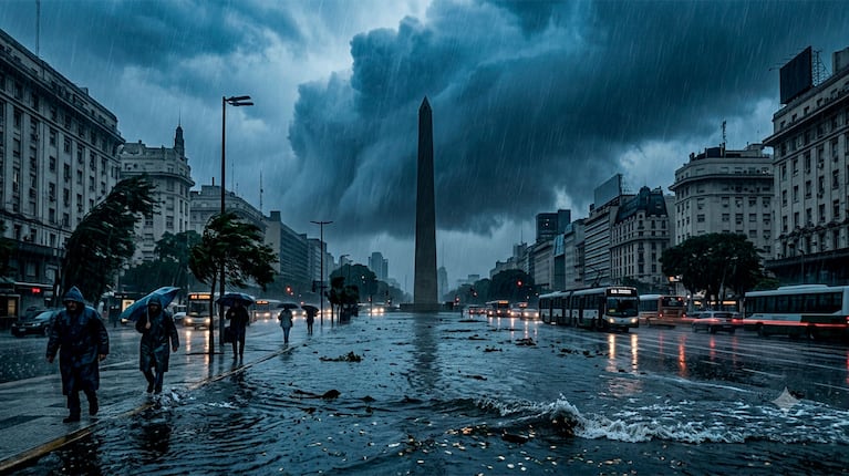 Alerta por tormentas en Buenos Aires: a qué hora llega el peor momento del temporal (Foto IA)