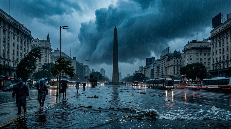 Alerta por tormentas en Buenos Aires: a qué hora llega el peor momento del temporal (Foto IA)