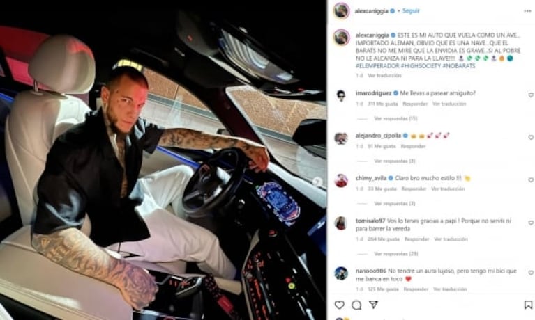 Alex Caniggia se compró un auto de lujo y lanzó un desafortunado comentario sobre los pobres