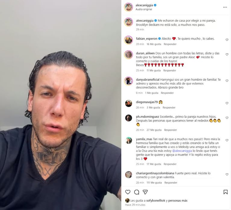 Alex Caniggia se solidarizó con Brooklyn Beckham (Foto: Instagram/@alexaniggia).