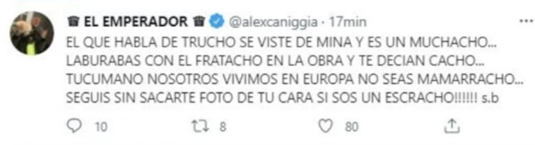 Alex Caniggia volvió a agredir a la novia de Claudio Paul tras sus fuertes posteos: "No seas mamarracho"
