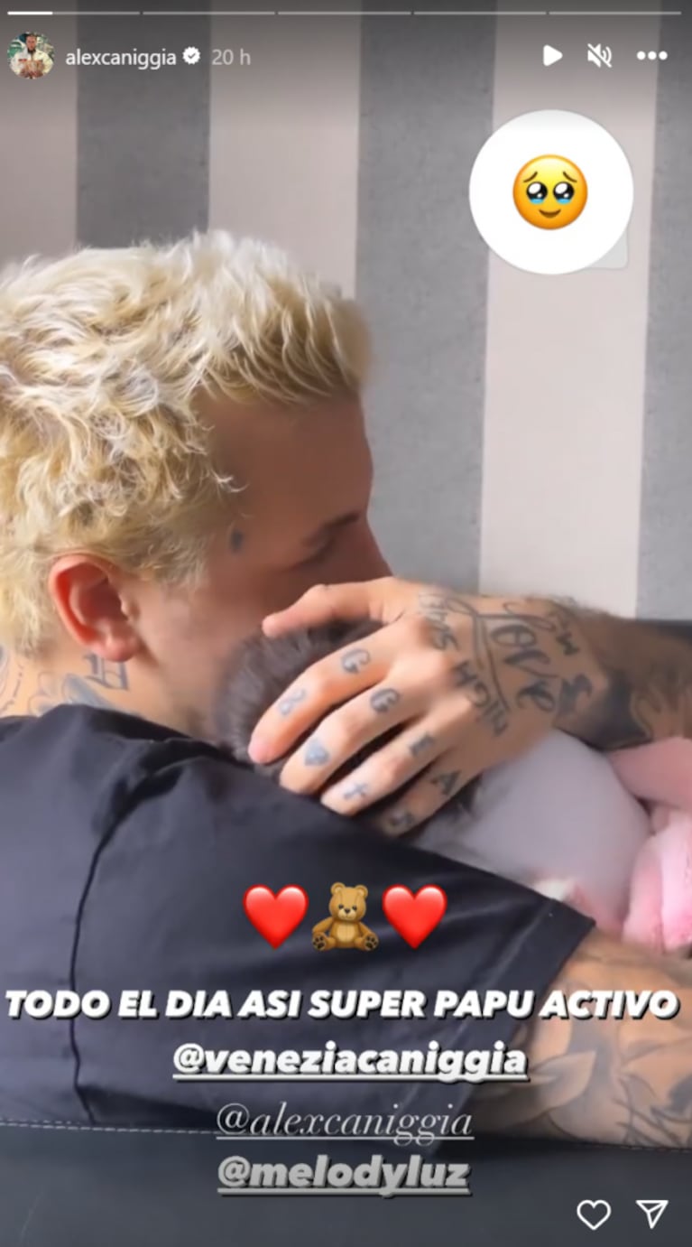 Alex Canniggia compartió un tiernísimo video con Venezia, su hija con Melody Luz: "Todo el día súper papu" 