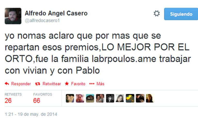 Alfredo Casero no fue al Martín Fierro, pero habló de Farsantes (Foto: Twitter)