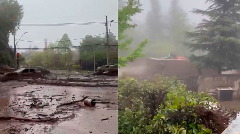 Aluvión en Chile: el agua y el barro arrastraron vehículos y volcaron un colectivo (capturas de X)