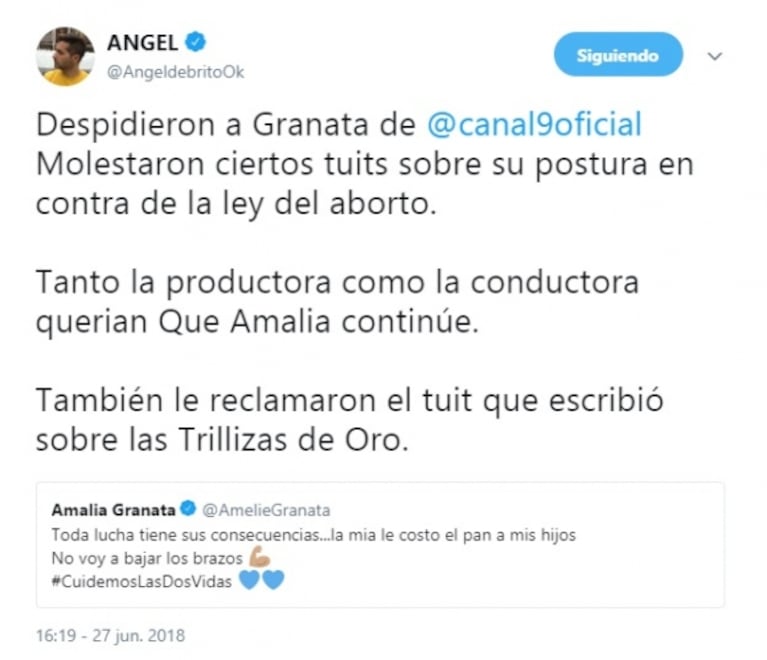 Amalia Granata fue desvinculada de elnueve tras su polémico tweet: "Mi lucha le costó el pan a mis hijos"