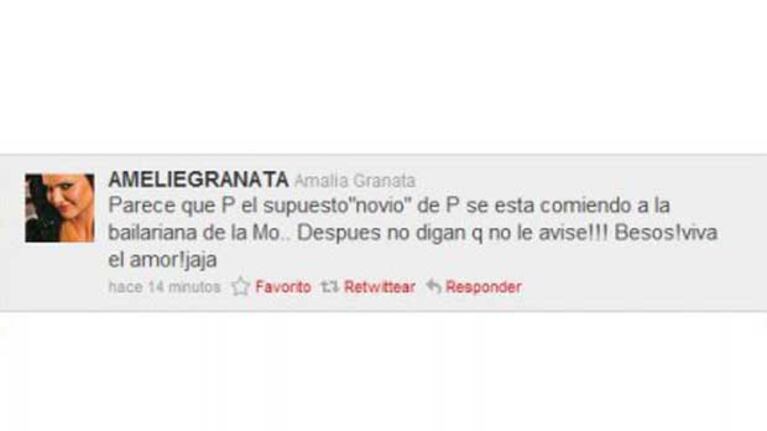 Amalia Granata posteó su chimento en Twitter.
