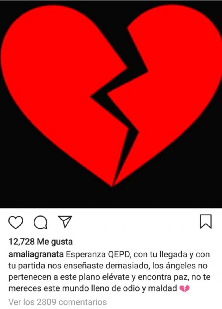 Amalia Granata, tras la muerte de la beba de la nena que fue violada: "No te merecés este mundo lleno de odio"