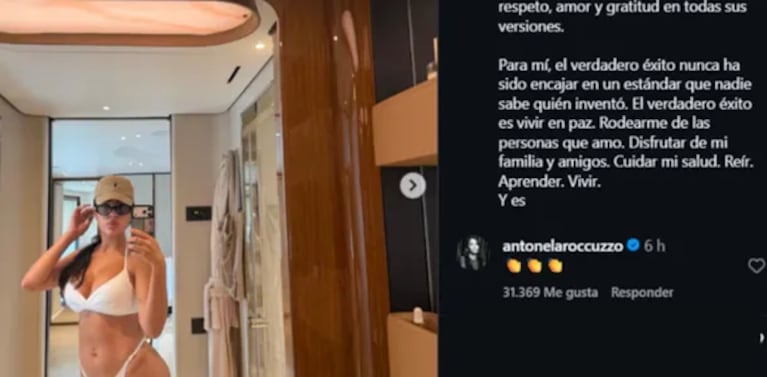 “Amo mis curvas. Amo la libertad de vivir en el cuerpo que elijo. En el cuerpo que me sostiene, que me ha permitido abrazar, crear vida, caer y volver a levantarme". Reflexionó Georgina Rodríguez. Crédito Instagram