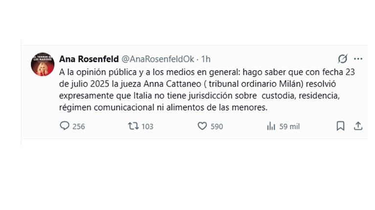 Ana Rosenfeld salió al cruce de Mauro Icardi. Captura: X.