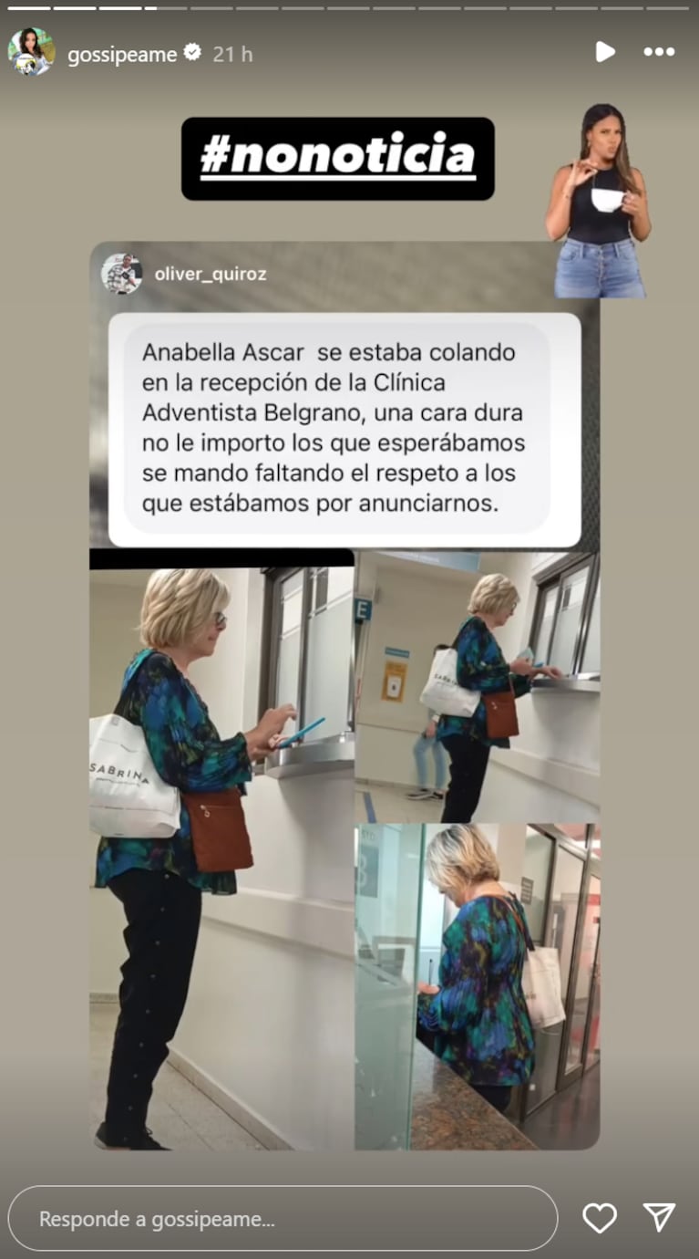 Anabela Ascar se habría colado en una clínica. Foto: IG | gossipeame
