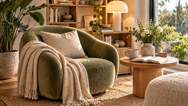 Añadir curvas en la decoración crea una atmósfera más suave. Foto: IA