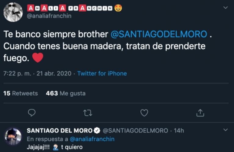 Analía Franchín bancó a Santiago del Moro tras el polémico test: "Cuando tenés buena madera, tratan de prenderte fuego"