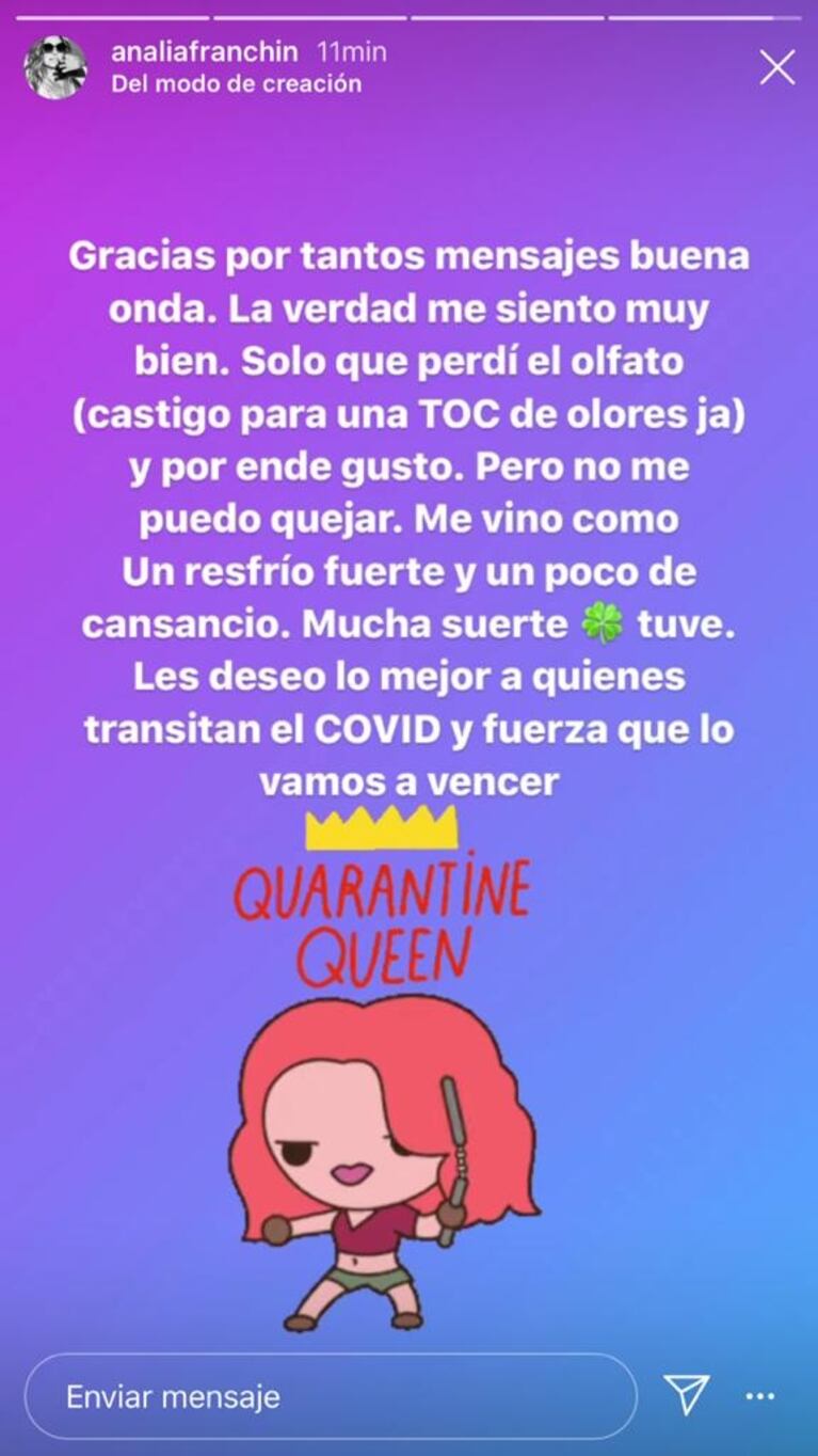 Analía Franchín contó cómo transita el covid, tras sumarse a Masterchef Celebrity: "Perdí el olfato y el gusto"