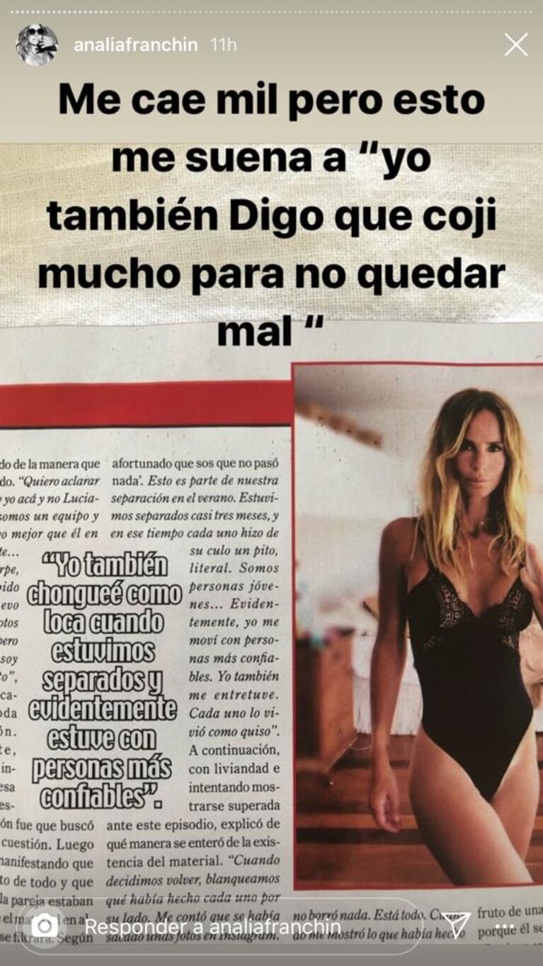 Analía Franchín opinó de la actitud de Sabrina Rojas tras el escándalo de Luciano Castro