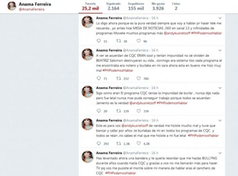 Anamá Ferreira acusó de "bullying" a Andy Kusnetzoff: el conductor le ofreció disculpas en una carta abierta