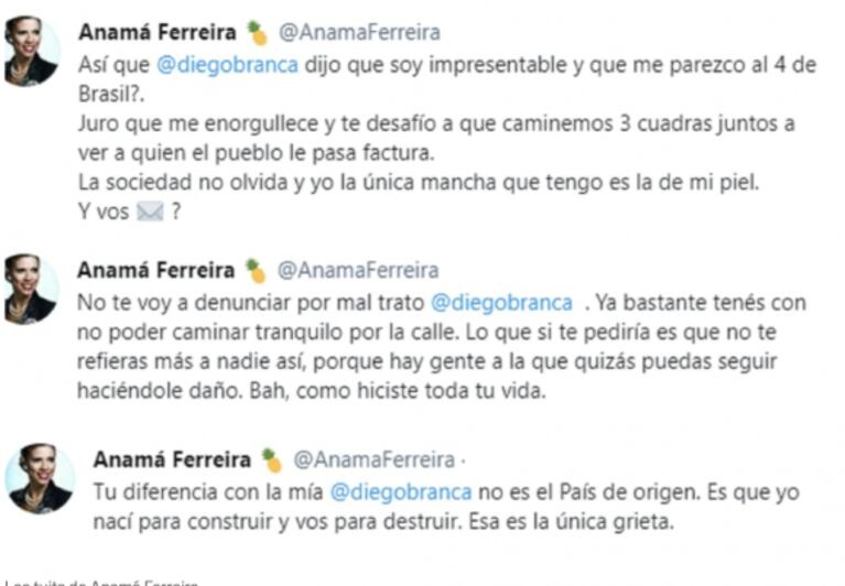 Anamá Ferreira y Diego Brancatelli protagonizaron un fuertísimo cruce: "Te desafío a que caminemos tres cuadras juntos"