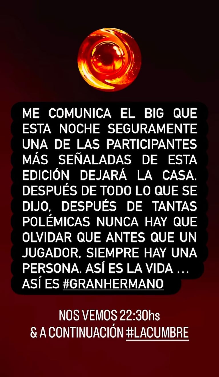 Andrea del Boca abandonaría Gran Hermano este miércoles. Crédito instagram santidelmoro)