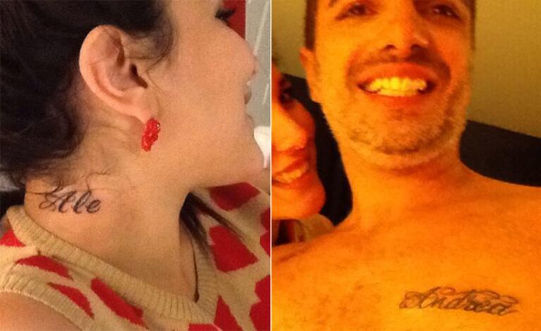 Andrea Rincón y Ale Sergi se tatuaron sus nombres. (Fotos: Twitter @andrearincontop)