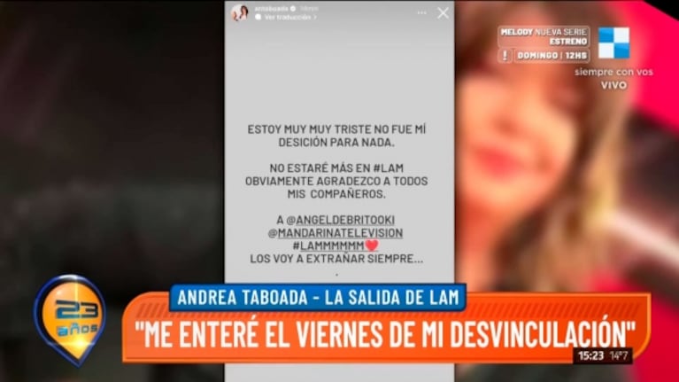 Andrea Taboada confesó cómo pasó el fin de semana tras la noticia de su salida de LAM: "Lloré"