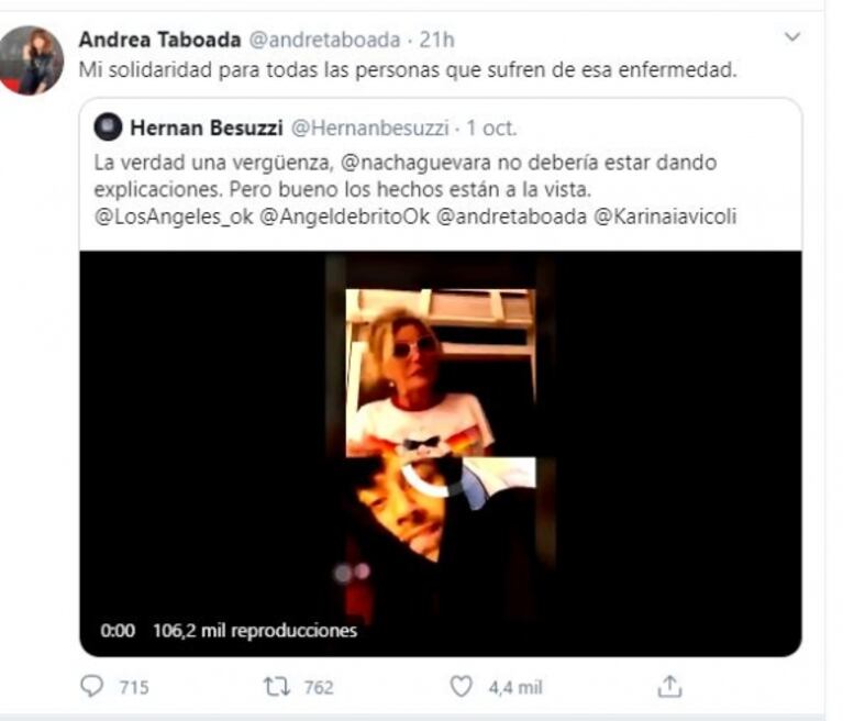 Andrea Taboada, filosa tras la polémica imitación de Yanina Latorre a Nacha Guevara: "Mi solidaridad a los que sufren esa enfermedad"