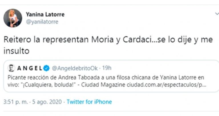 Andrea Taboada le pidió perdón a Yanina Latorre por insultarla y tuvo una filosa réplica: "Me cansaste"