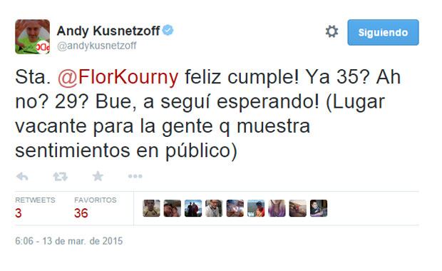 Andy Kusnetzoff y un mensaje de cumple para su novia vía Twitter (Foto: Captura). 