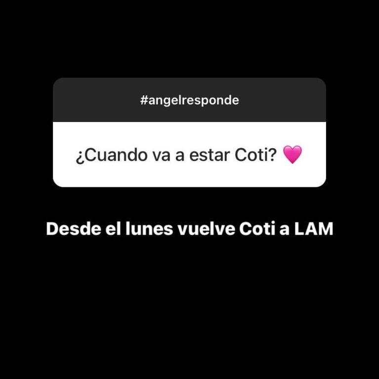 Ángel de Brito anunció en Instagram el regreso de Coti Romero.