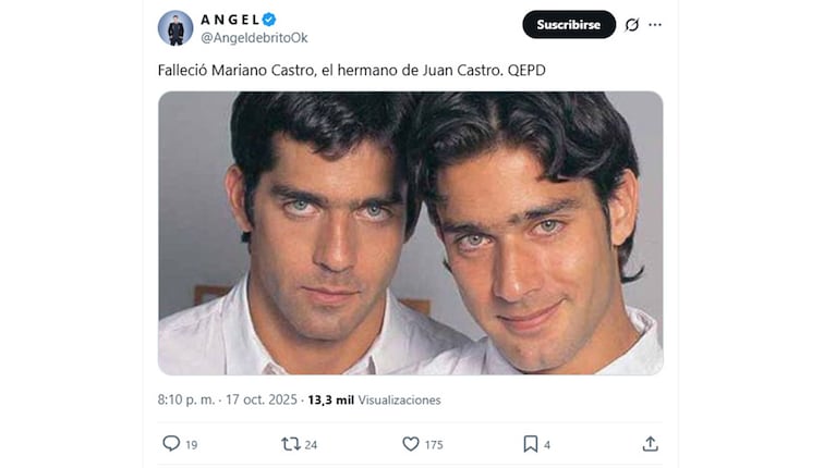 Ángel de Brito anunció la muerte de Mariano Castro. Captura: X @AngeldebritoOk