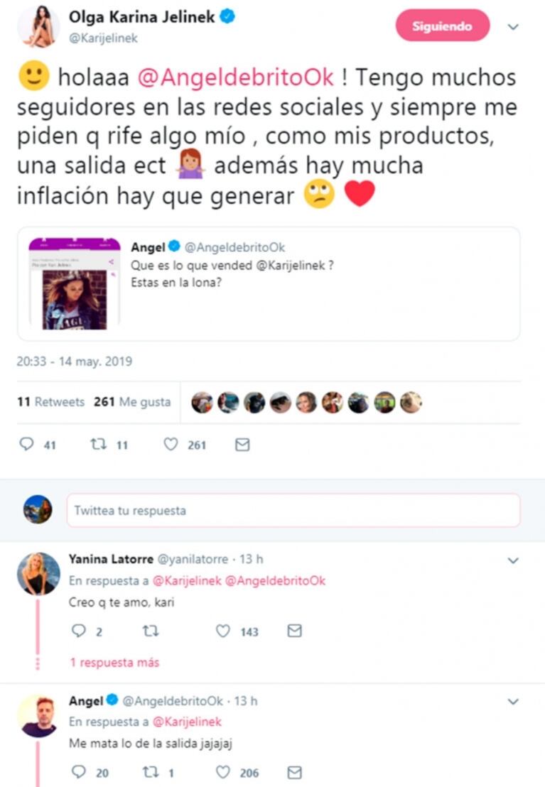Ángel de Brito chicaneó a Jelinek por vender "previas" con ella y Karina retrucó: "Hay mucha inflación"