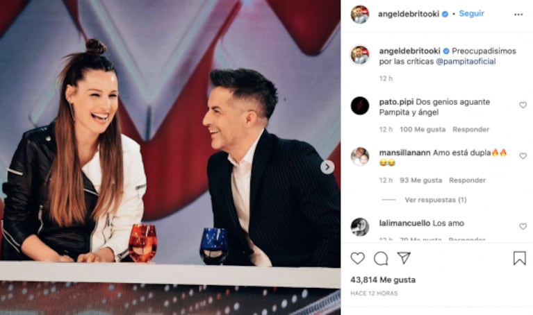 Ángel de Brito compartió un irónico posteo con Pampita tras las fuertes críticas de la jefa de coachs: "Preocupadísimos"