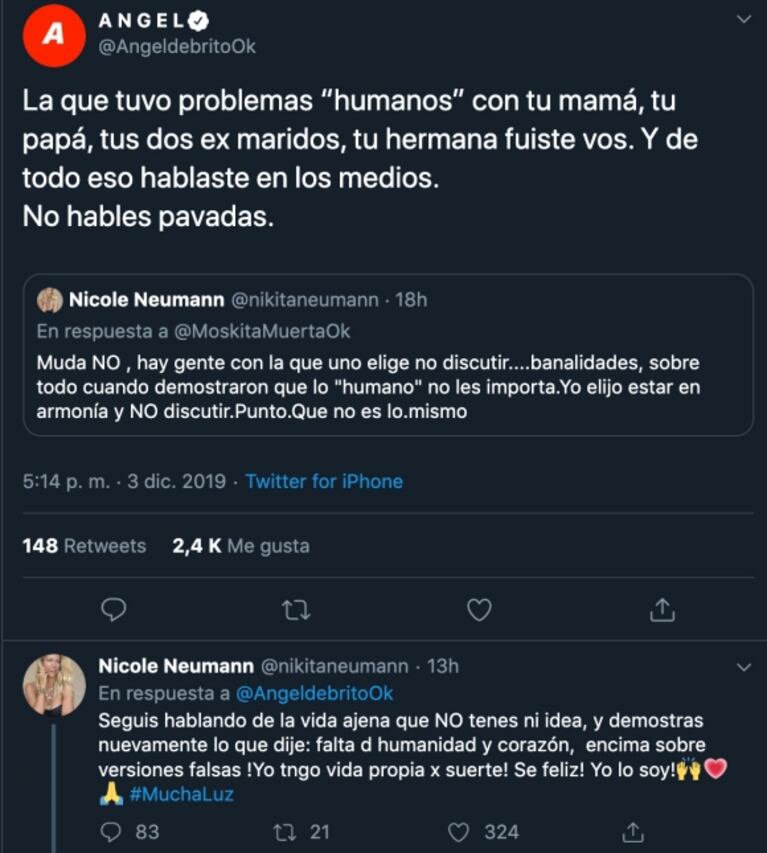 Ángel De Brito, contra Nicole Neumann: "La que tuvo problemas con la mamá, el papá, dos exmaridos y la hermana fuiste vos"