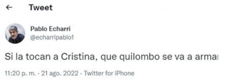 Ángel de Brito criticó muy fuerte a Pablo Echarri por su defensa a Cristina Fernández: "Patético"